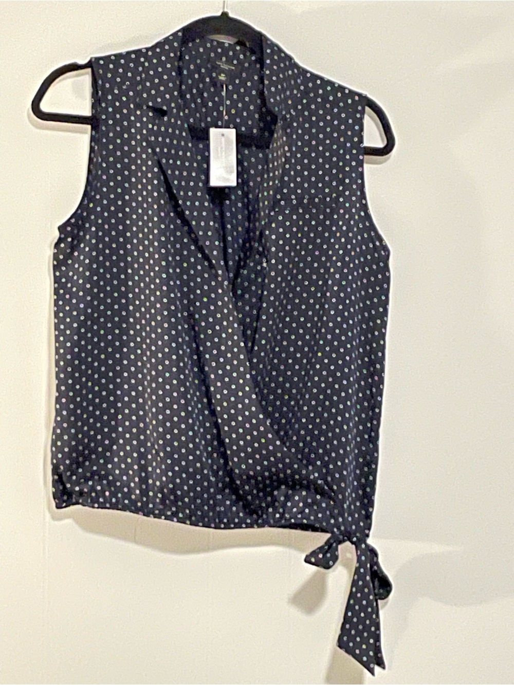 Ann Taylor Navy Polka Dot Faux-Wrap Tank. Item# 11615